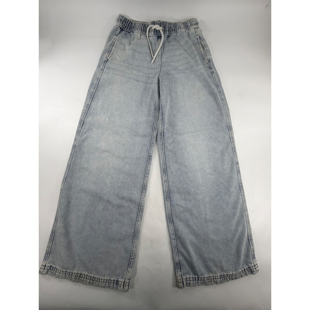 HM Divided Light Wash Wide Leg Elastic Waist Denim Pants XXS Light Blue